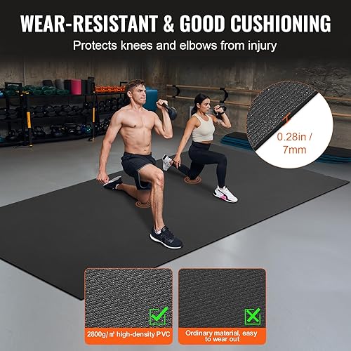Miniatura 5 de VEVOR Large Exercise Mat, 12'x6'10'x6'9'x6'8'x6'8'x5'7'x5'6'x4' (7mm) Extra Thick, Non Slip High Density Premium Workout Mat, Exercise Yoga Mat for