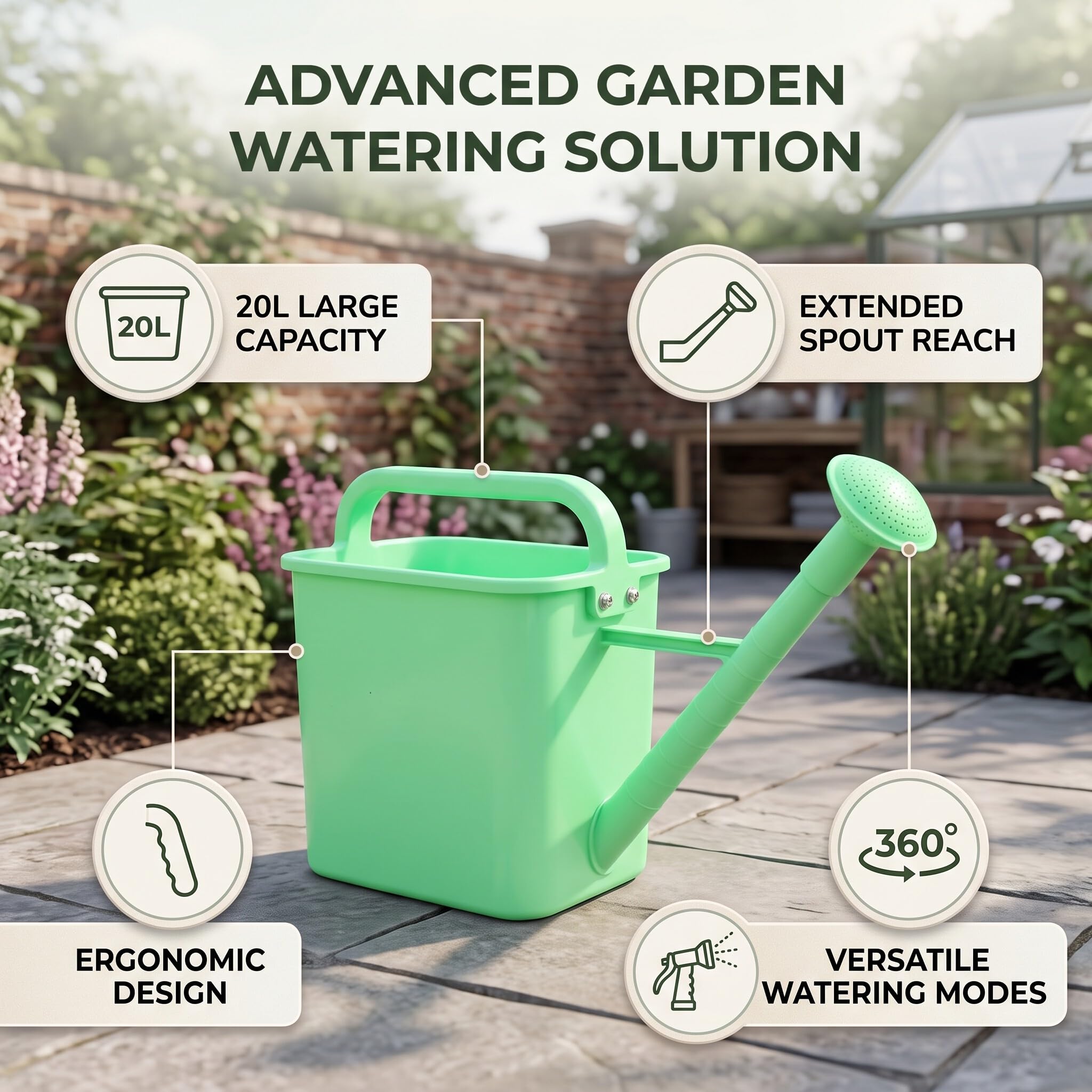 Annaffiatoio in Plastica 20L 3 modalità Annaffiatoio da Giardino con Ugello Rotante a 360 Gradi per Irrigazione di Piante da Esterno per Interni Cura del Giardino