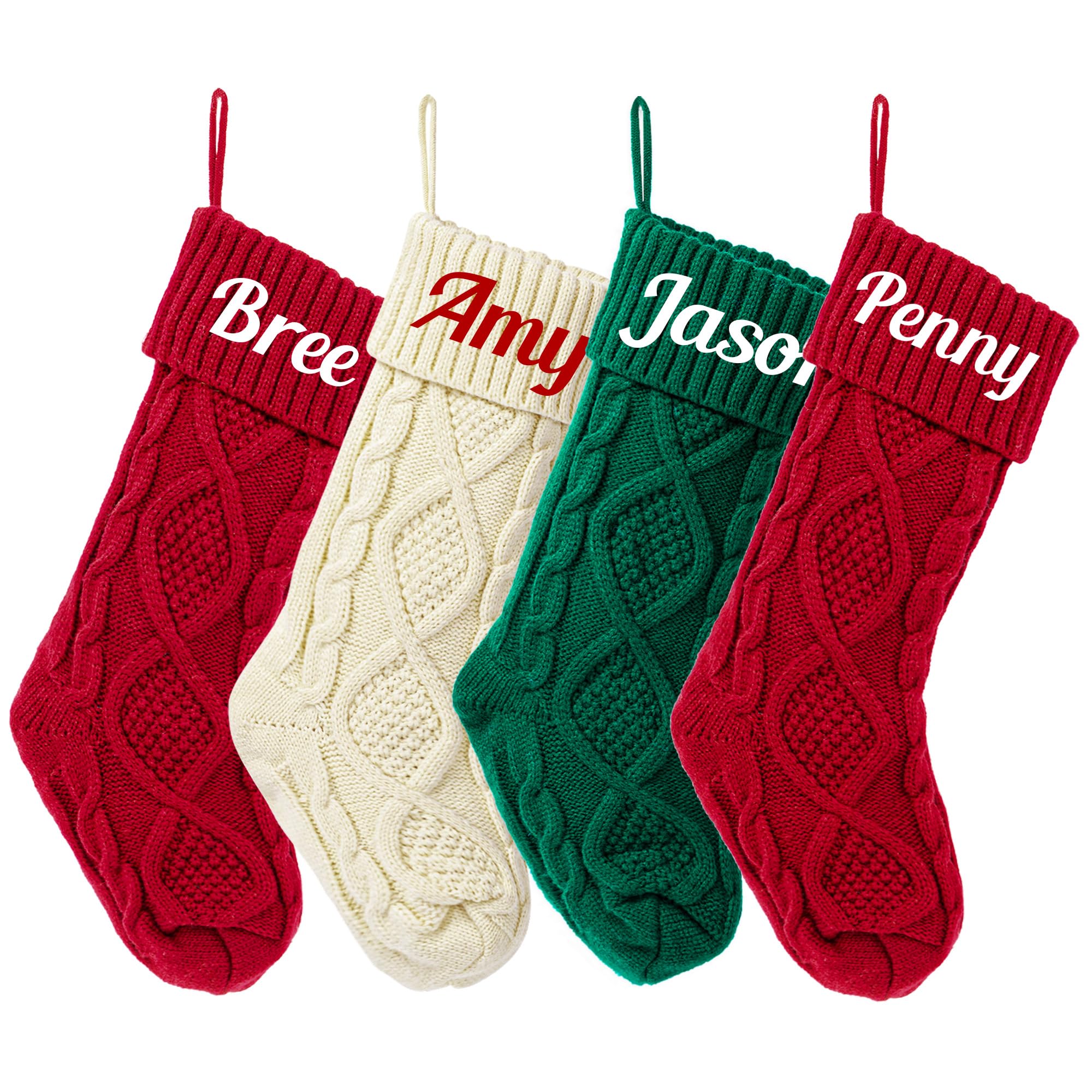 Personalized Christmas Stockings Set of 10, 18inch Large Knitted Custom Name Xmas Stocking for Kids Family Fireplace Christmas Hanging Decoration