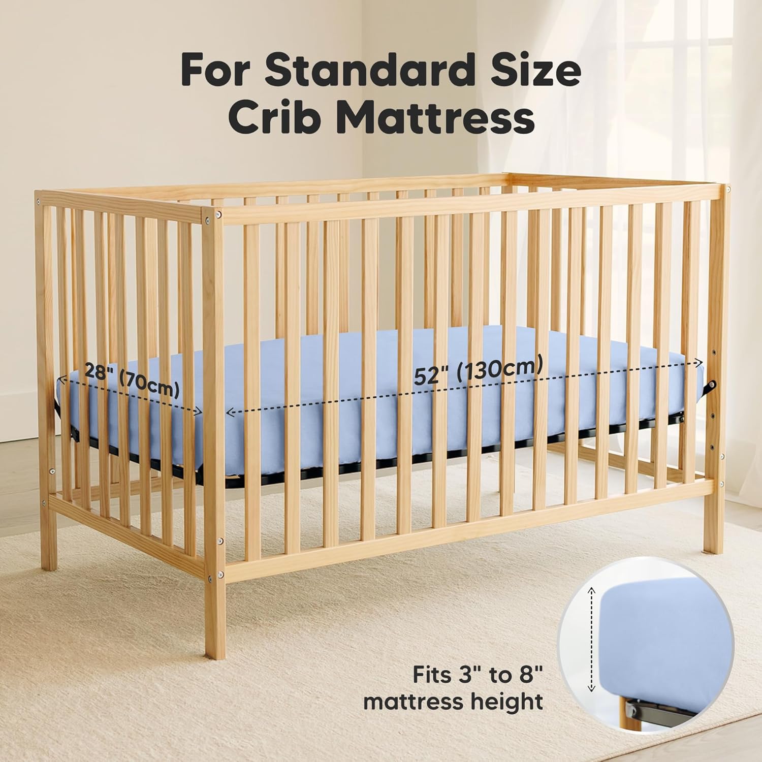 2-Pack Waterproof Crib Sheets for Boys, Girls - 52x28 Fitted Organic Cotton Baby Crib Sheets, Toddler Mattress Protector Cover, Washable, Soft & Durable Baby Bedding Essentials (Blue Flax)