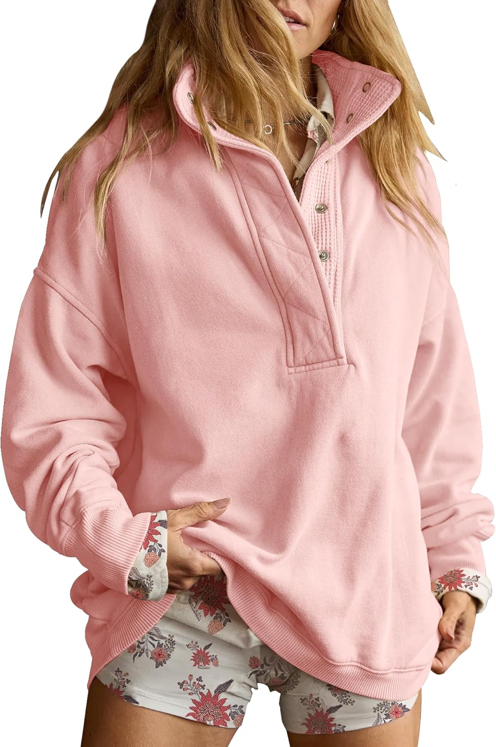 Gacaky Sweatshirt for Women Oversized Casual Long Sleeve Button Henley Neck Pullover Tops Fashion Outfits Clothes