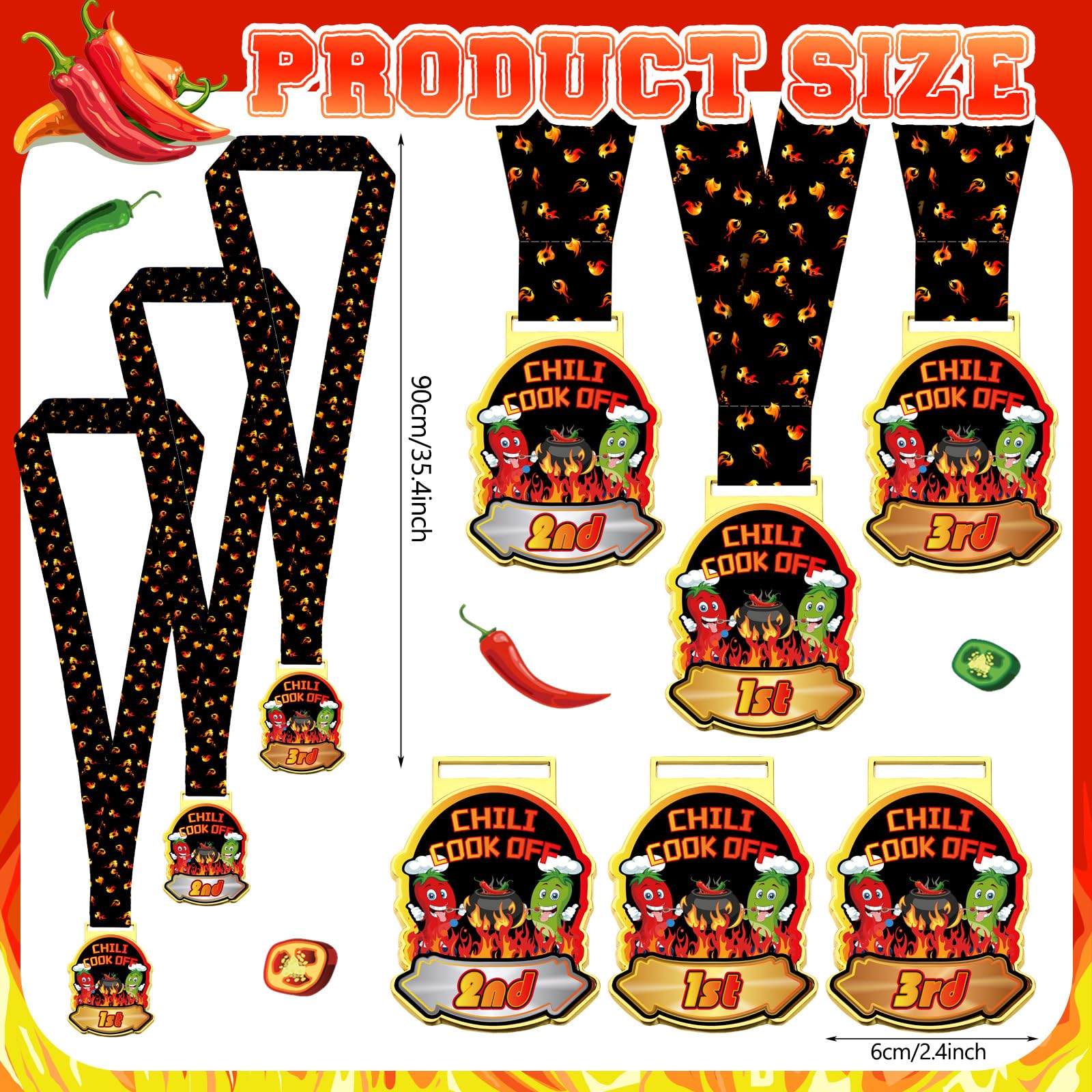 Quelay 9-teiliges Chili-Kochtrophäen-Set, Metallmedaillen, Holzlöffel zum Kochen, Baumwolltücher, Chili-Kochen, Dekorationen, Kochen, Geschenke für Männer, Frauen, Festivalbedarf