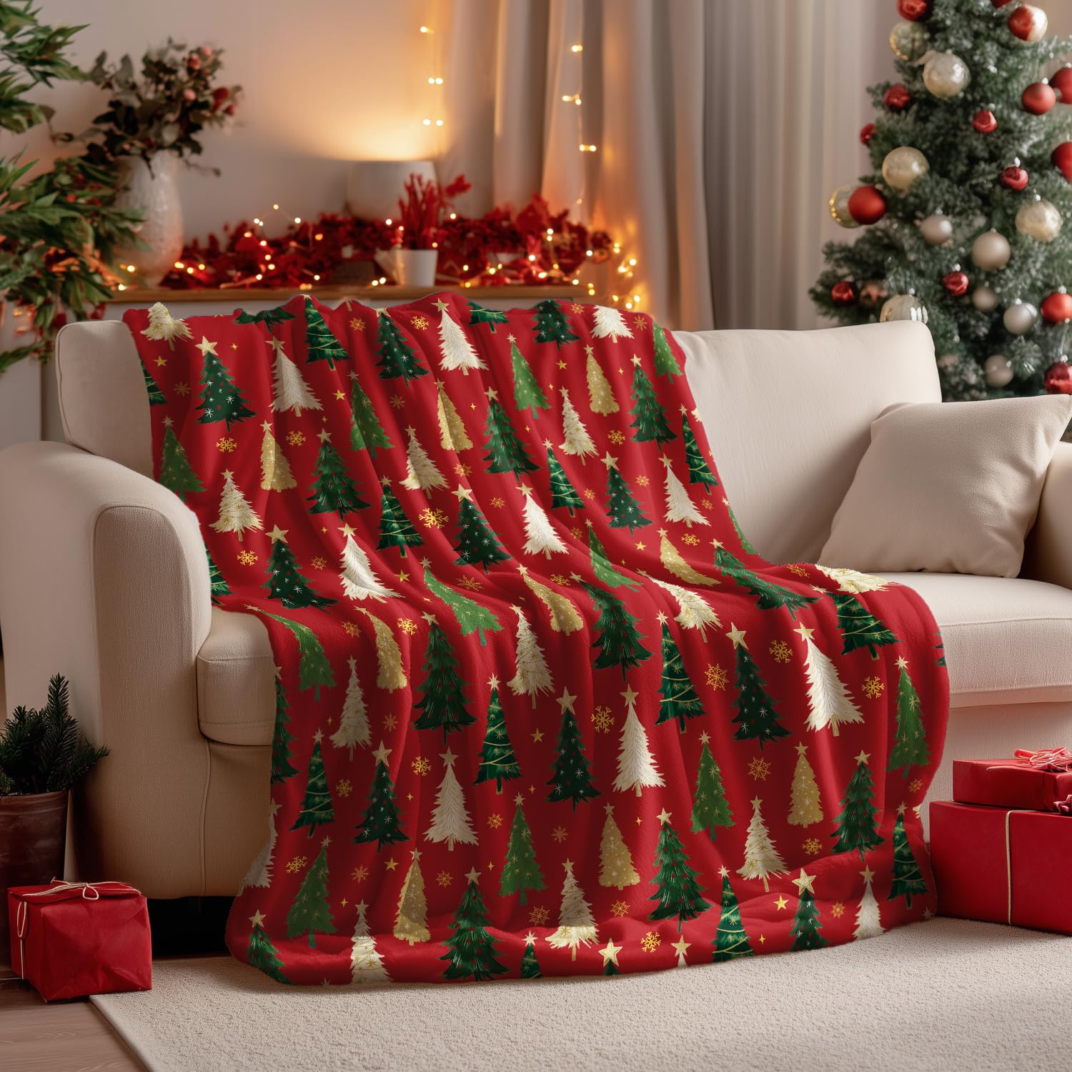 Couverture de Noël douce flanelle rouge Horaldaily plaid lit canapé camping voyage 152x201