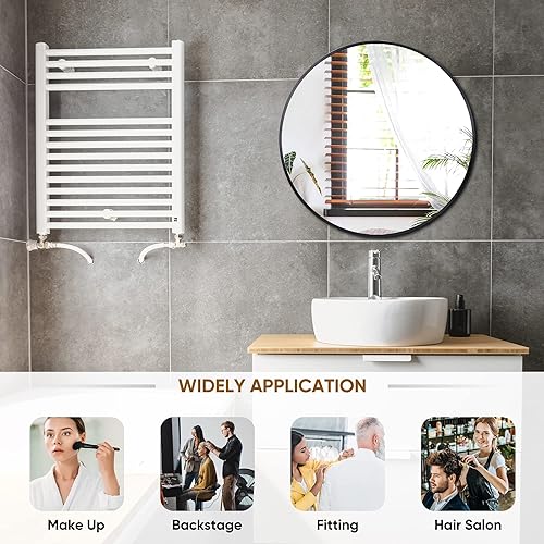 Miniatura 5 de HomGarden Espejo de pared redondo negro de 24 pulgadas, marco de metal, espejo circular moderno para entrada, tocador de baño, sala de estar,