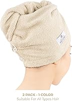 Vista 3 de American Soft Linen Toallas de pelo 100 % algodón para mujer, gorro de toalla de pelo, turbante de algodón para cabello largo y rizado Beige