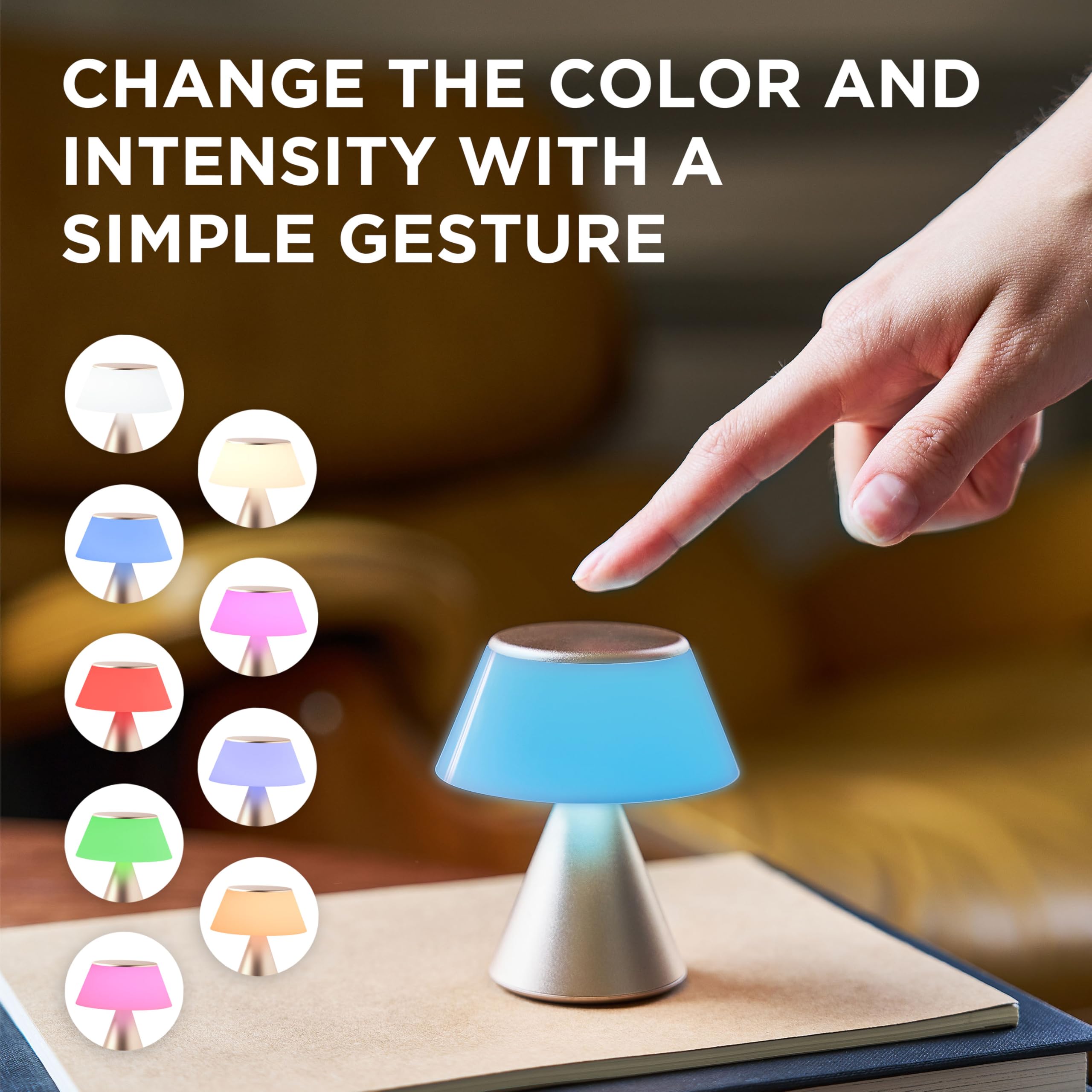 Lexon LUMA S Touch Bedside Lamp, Wireless Night Light with Adjustable Brightness and Multi-Lamp Synchronization, 9 LED Colors - Image 3