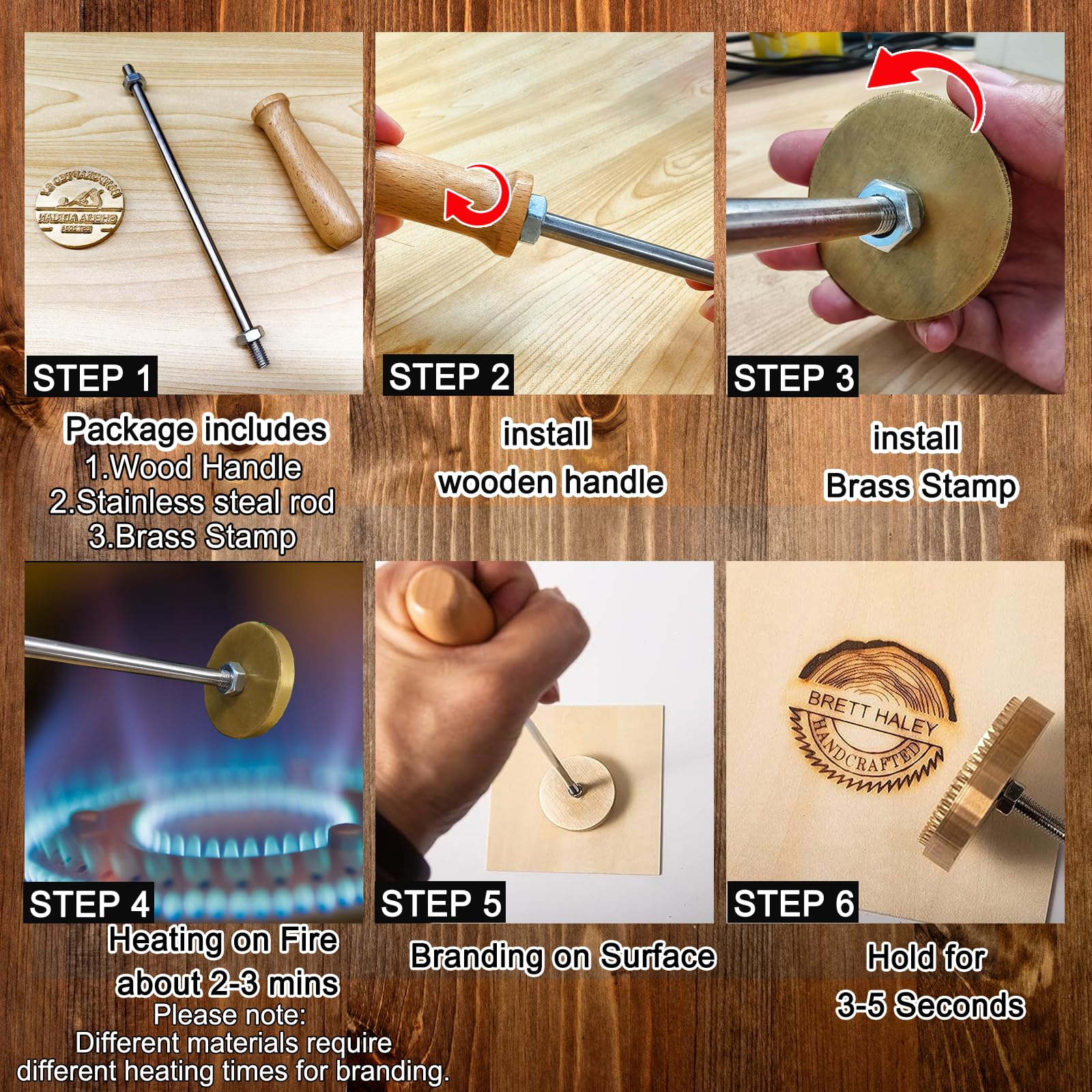 MOUZYLCASE Custom Wood Branding Iron Personalized Logo Metal Branding Iron for Wood Burning Stamp Leather Meat, Handcrafted Design Weddings Personalized Gifts, Flame Heated(1-3inch)