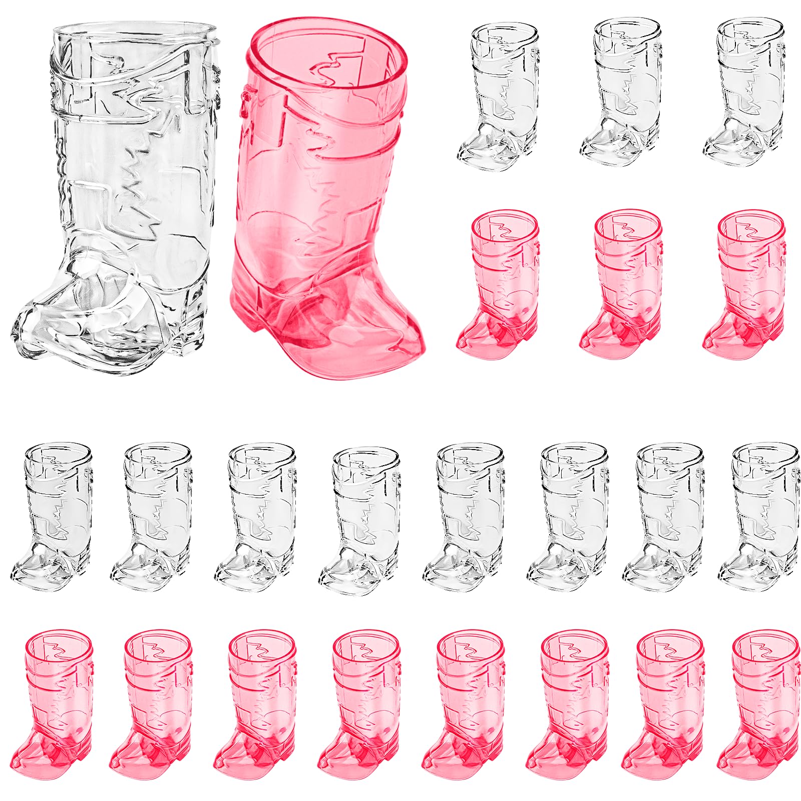 Cowboy Boot Shot Glasses, 24 Pcs 1Oz Mini Plastic Boot Cups(Rose Red&amp;Clear)