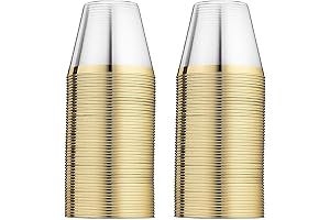 100x Gold-Rimmed Plastic Cups - 9oz Old Fashioned Disposable Tumblers for Sophisticated Wedding Party Decoration