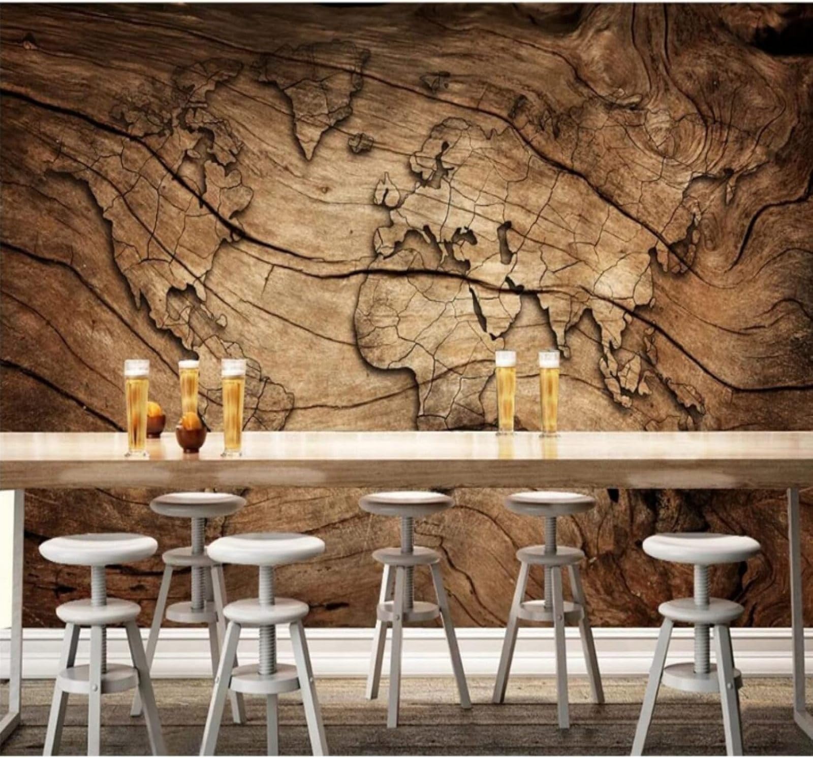 XLMING Retro Woodgrain Abstract World Map Personalised 3D Wallpaper Luxury Home Dining Decor Paste Sofa Living Room The Wall for Bedroom Mural-350cm×256cm