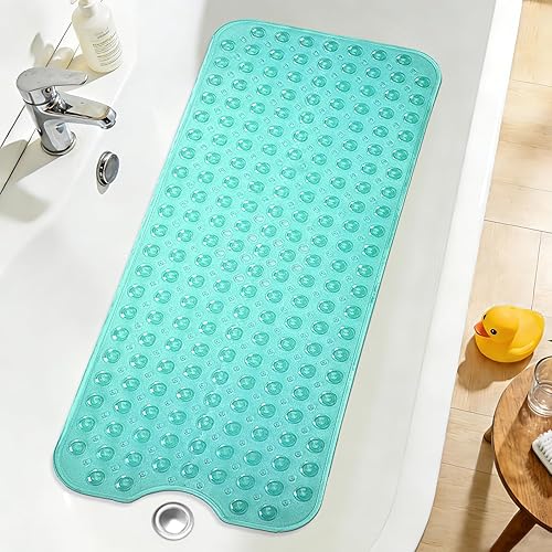 Miniatura 44 de Tapete extralargo para bañera antideslizante, azul marino claro suave para bañera de 40 x 16 pulgadas tamaño completo, tapetes largos para piso de