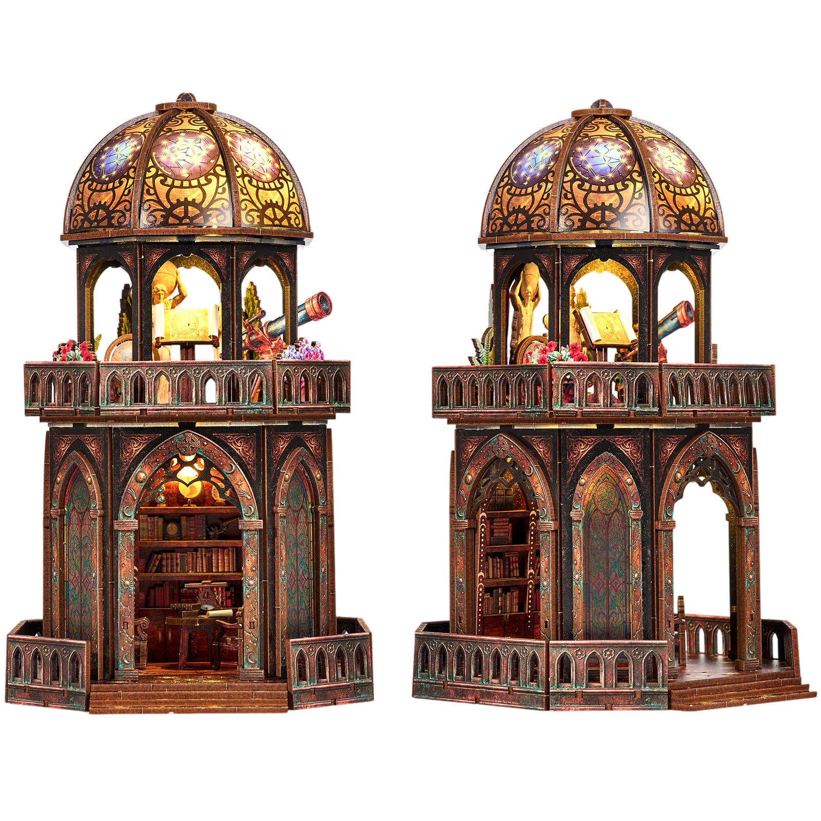 Kit per Casa Delle Bambole in Miniatura per Adulti, Torre Observatory | kit fai da te per mini Casa Book Nook con Luce a LED, Diorama, Libreria Decorativa, Regalo per Familiari e Amici