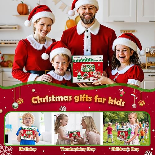 Miniatura 8 de Kit de arcilla seca al aire  tema de Navidad, arcilla de modelado para niños, modelo de arcilla mágica de bricolaje con herramientas de escultura y