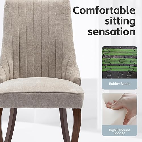 Miniatura 4 de Juego de 4 sillas de comedor color beige, cómodas sillas de comedor tapizadas con canal de tela, sillas de cocina modernas para comedor con patas