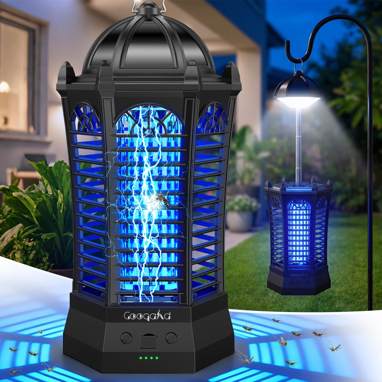 Bug Zapper, GooQand Rechargeable Portable Electric Fly Killer with Telescopic Rod, UV Light & 3 Lighting Modes, Mosquito Killer Bug Trap for Outdoor, Camping, Garden, Patio, Fishing