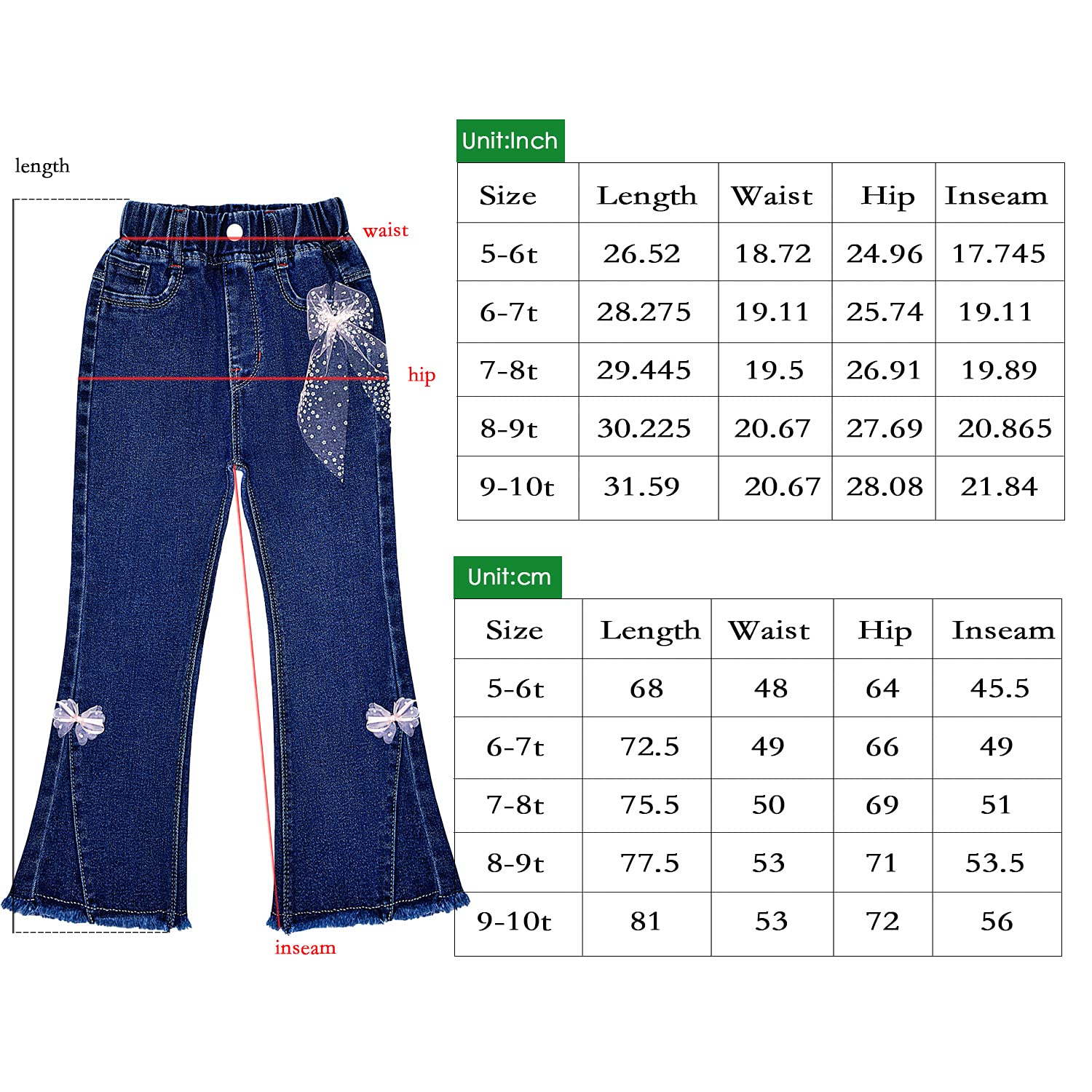 Peacolate 4-8 Anni Primavera Autunno Ragazza Ricamato Jeans Pantaloni di Jeans Stretch, Rosetta, 6-7 Anni
