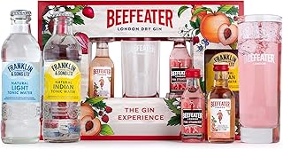 Beefeater Gin Experience - Flavoured Gin and Tonic Gift Set - Includes 1x Beefeater Pink Strawberry Gin 5cl, 1x 50ml Beefeater Peach & Raspberry, 2x Franklin & Sons Tonic, 1x Beefeater Hi-Ball Glass