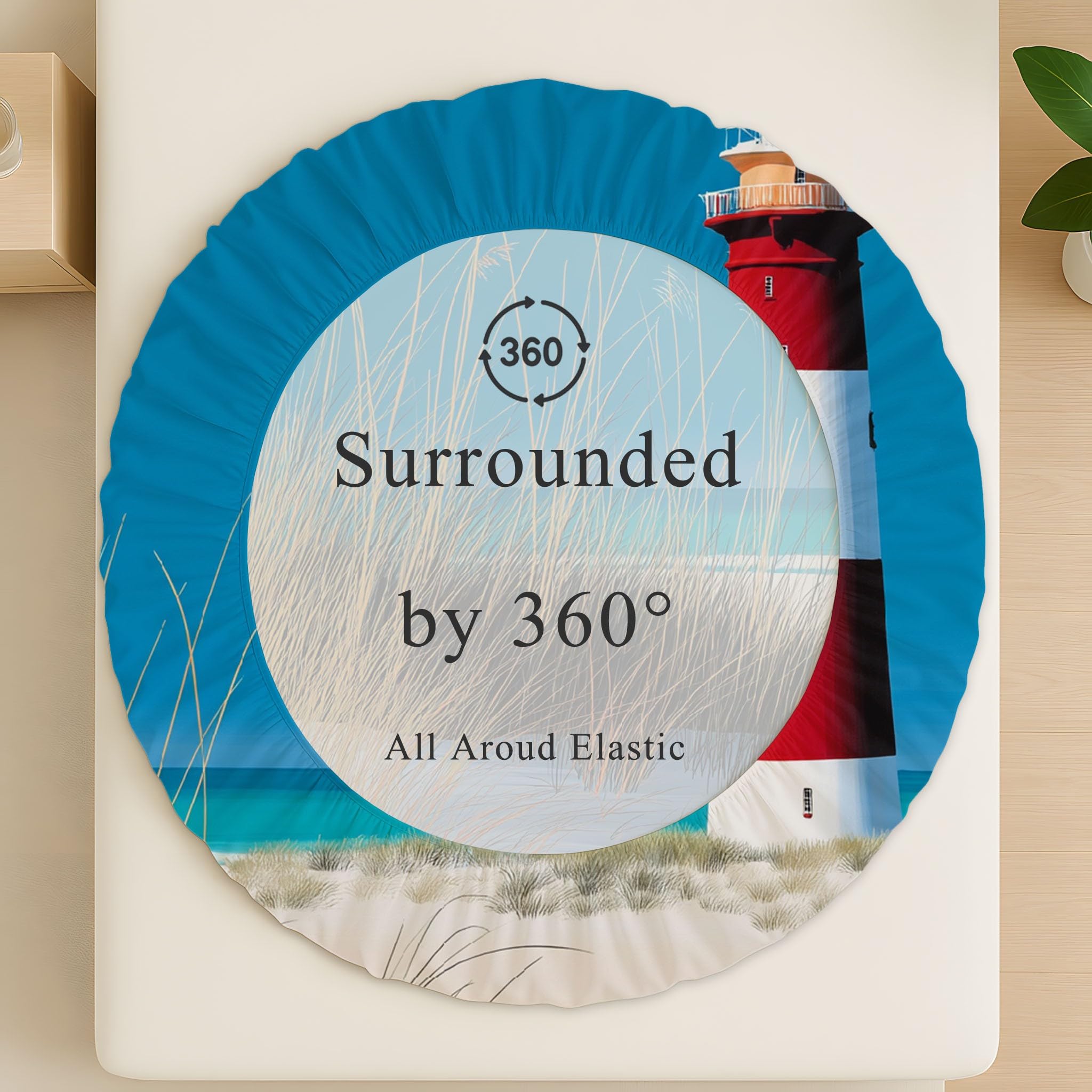 Blu Traspirante Lenzuolo Faro Dune di Sabbia Spiaggia Lenzuolas Iper-Realistico Minimalista Lenzuolo con angoli elasticizzati da 30 cm Naturale Calmo Oceano Morbido 160 x 190 x 30 per Bambini Adulti