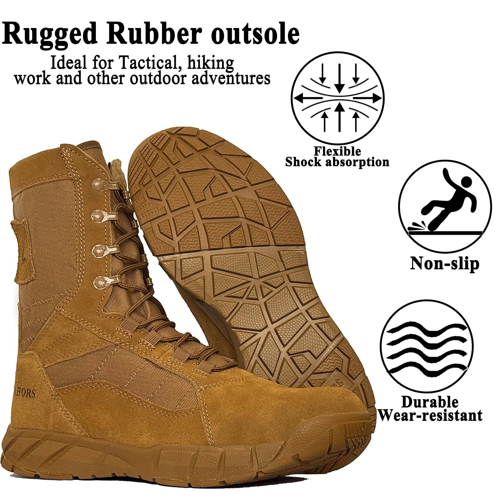 Lightweight Man Tactical Military Boots Combat Boots Anti-Collision Side Zipper Training Lace Up Outdoor Hiking Breathable Shoe