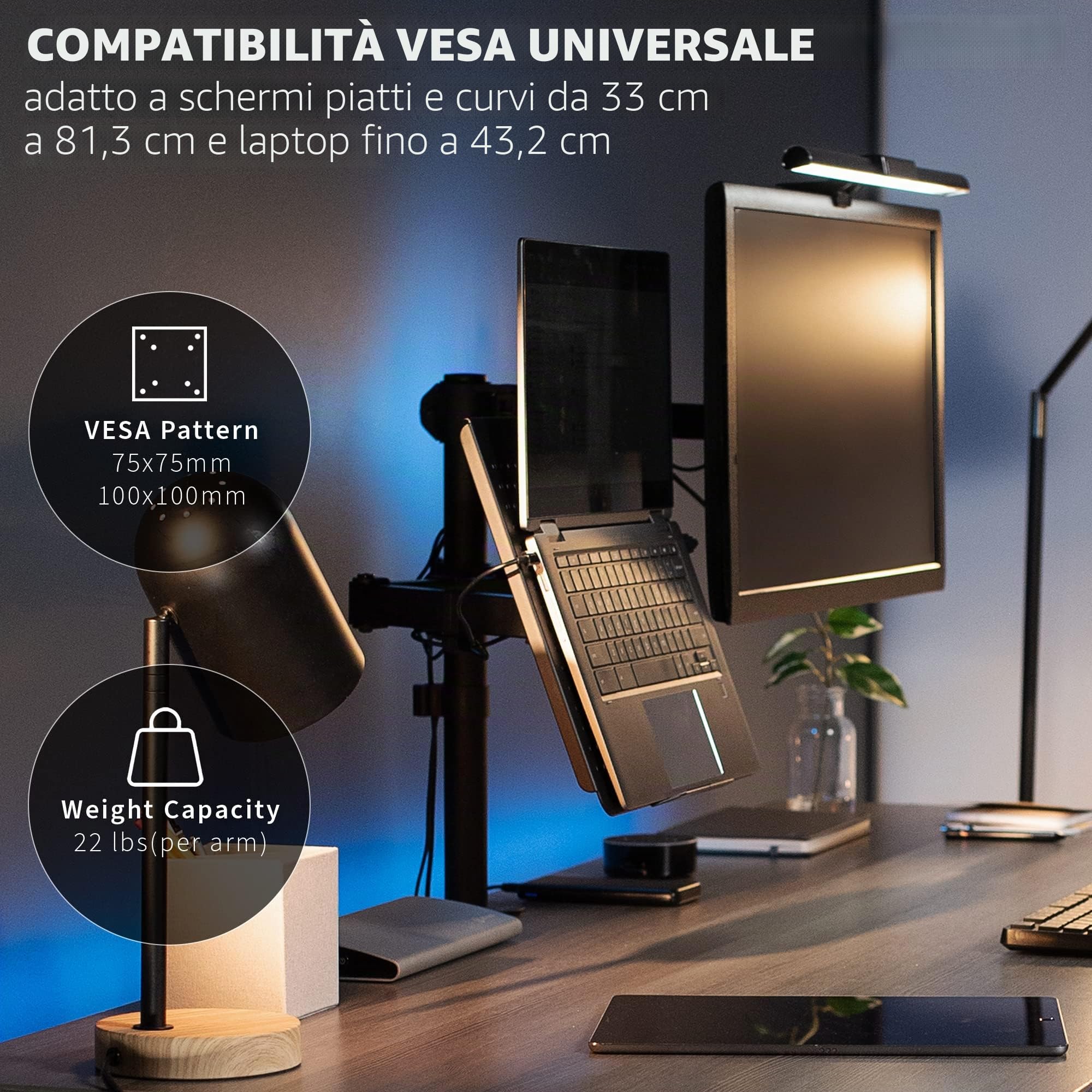 VIVO - Supporto da scrivania per monitor e laptop da 13" a 32", completamente regolabile, con opzione anello passacavo, adatto per laptop fino a 17" (STAND-V002C)