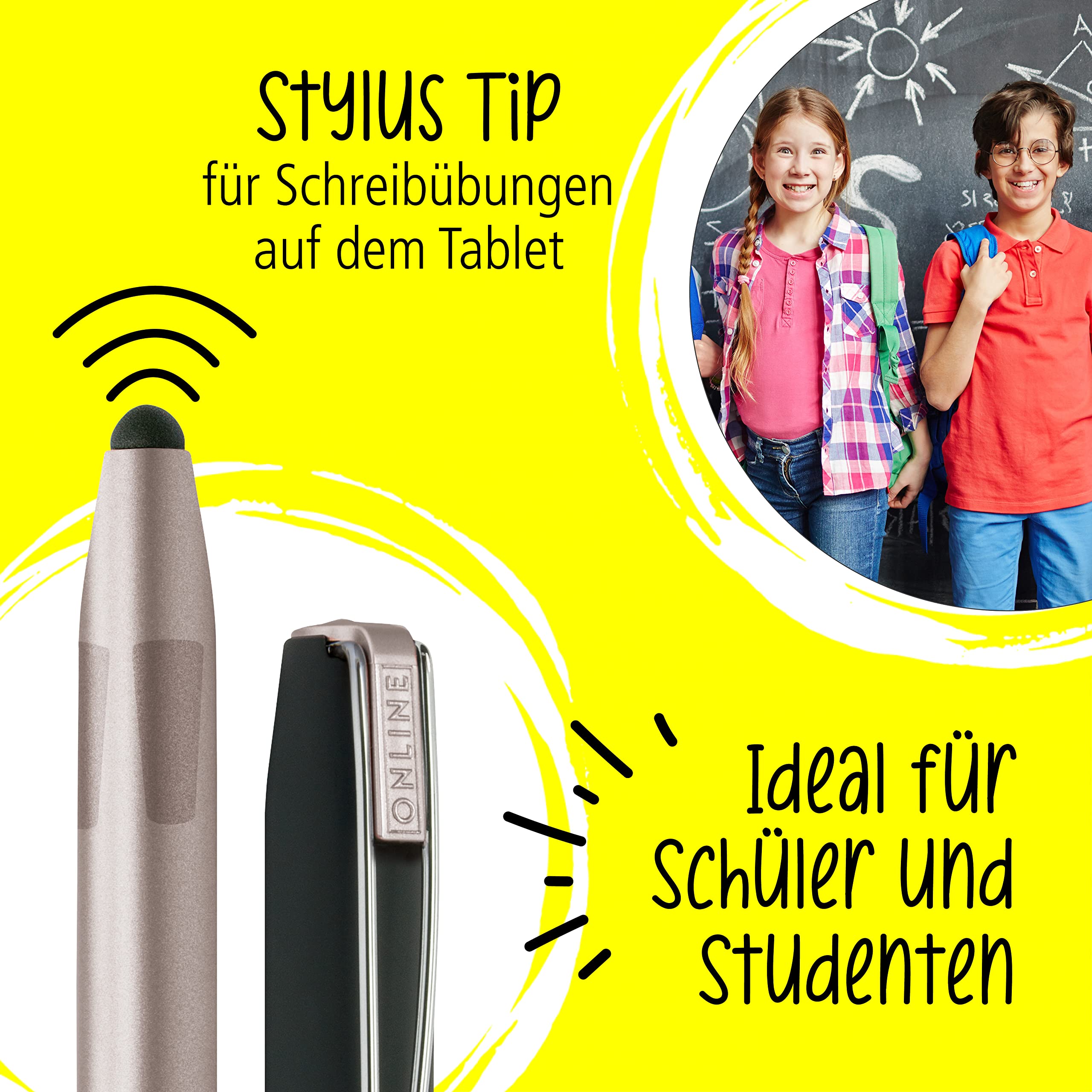 Online Rollerball Switch Plus Silver, Tintenpatronen-Rollerball und Touchpen in einem, Multifunktions-Stift für Büro oder Grundschule, für Standard-Tintenpatronen