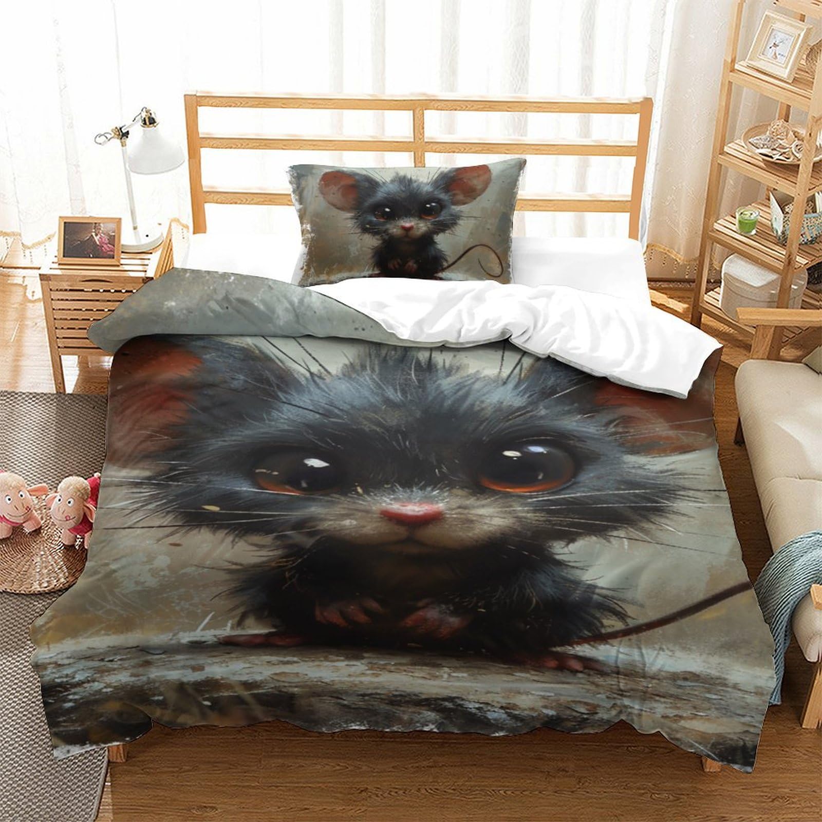 Housse de couette souris 135x200 cm avec 2 taies en microfibre