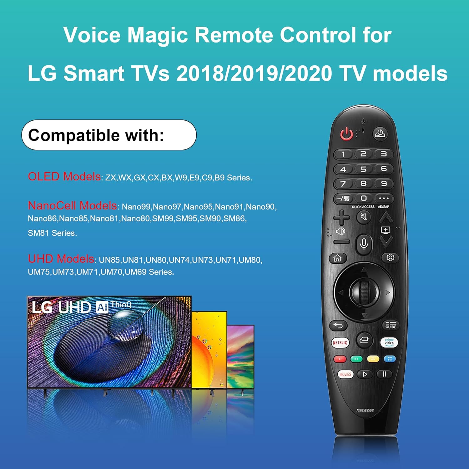MR20GA for LG Magic Remote with Pointer and Voice Function - Replacement for Many LG Smart TV Models - Netflix and Prime Video Hot Keys, Google/Alexa