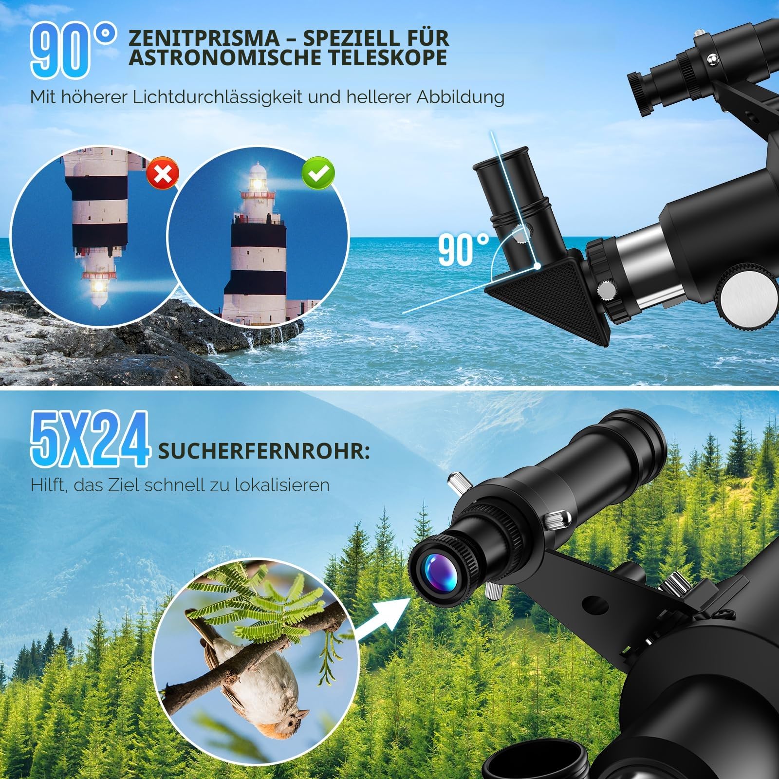 Teleskop, Astronomie Teleskop für Kinder Erwachsene, 70mm Aperture 400mm Linsenteleskop Tragbares Reiseteleskop für Anfänger mit Stativ Telefon Adapter Rucksack Bluetooth Kamera-Fernbedienung