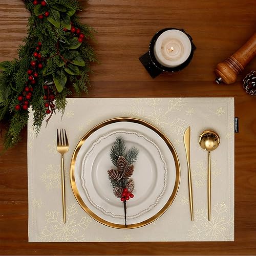 Miniatura 3 de Harorbay Camino de mesa de Navidad y manteles individuales, camino de mesa de copo de nieve para Acción de Gracias, otoño, fiestas