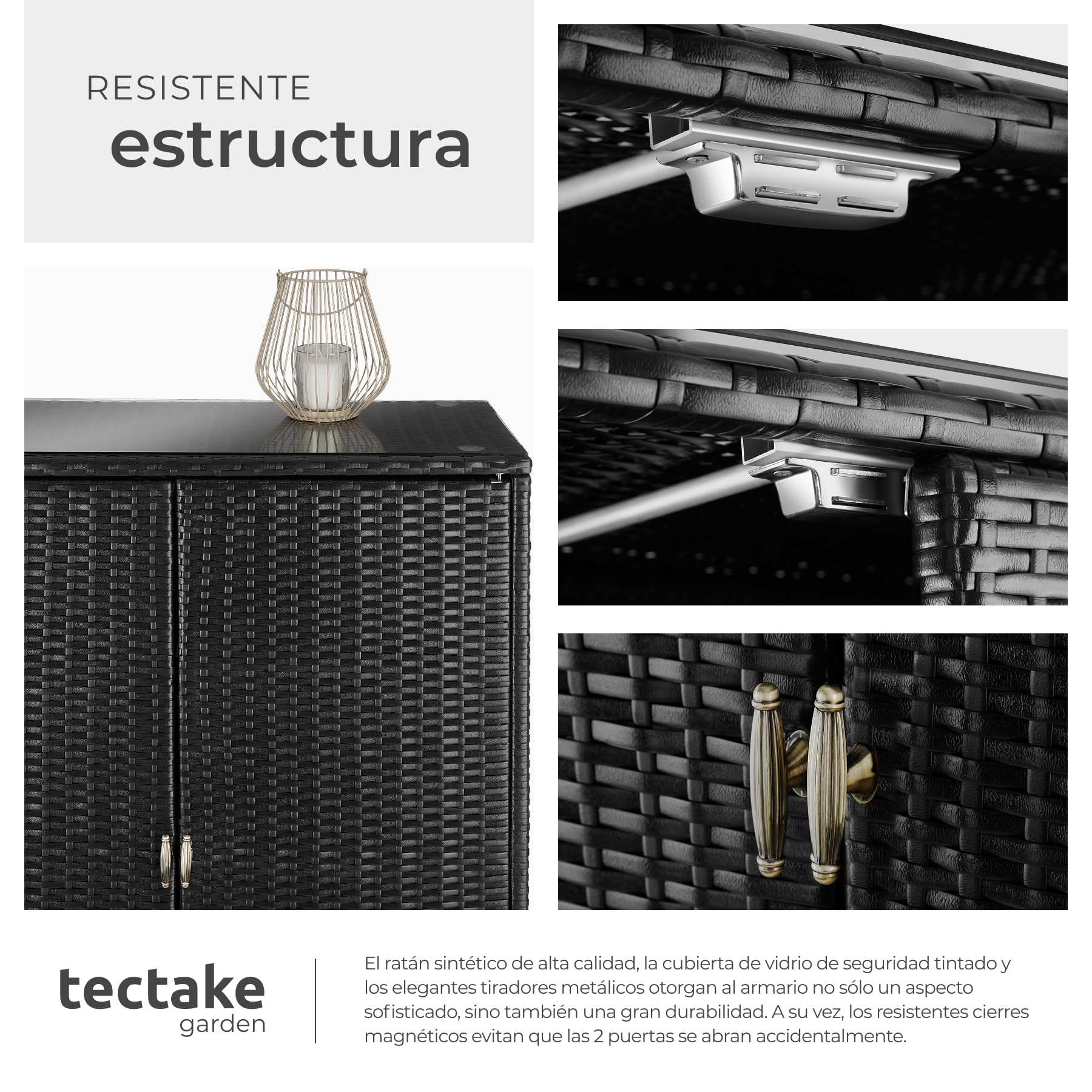 tectake® Armario de Jardín de Ratán, 4 Compartimentos, Estructura de Aluminio Inoxidable, Estantería de Exterior, Mueble Terraza Exterior, Almacenamiento, Armario Multiusos, Armario Jardin - Negro