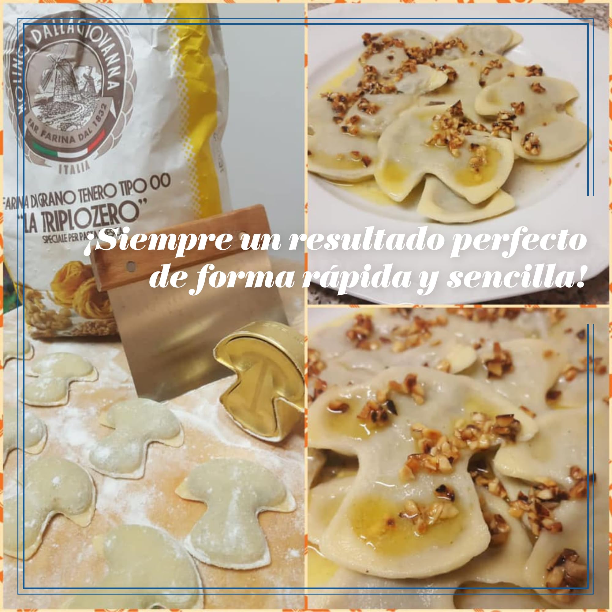 La Gondola Cortador de Raviolis Caseros - Forma de Champiñón 65 mm | Cortapastas de Latón y Madera Natural | Cortador de Pasta Robusto y Fácil de Usar | Utensilios para Pasta Fresca Hechos en Italia
