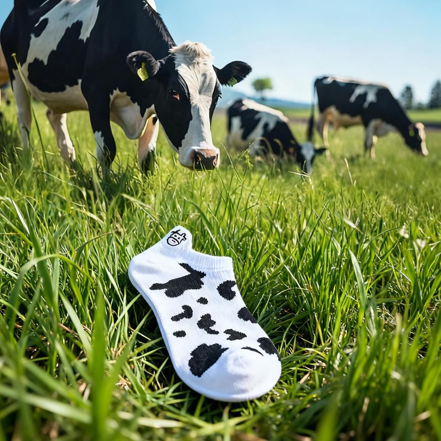 6 Pairs Cow Print Cotton Socks for Women-Black White Animal Short Casual Ankle Socks for Love Cows Cowgirl Knit Sock - Image 3