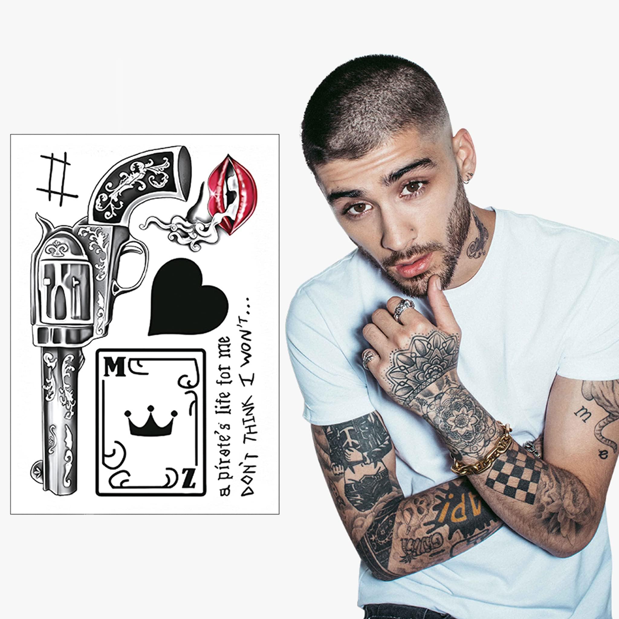 Zayn Malik Temporary Tattoo Transfer Sets - One Direction Harry Styles Black Swallows Hand Mandala Waterproof Sticker Realistic for Men Women Kids - By Delusion Tattoos (Tattoo Sheet 2)