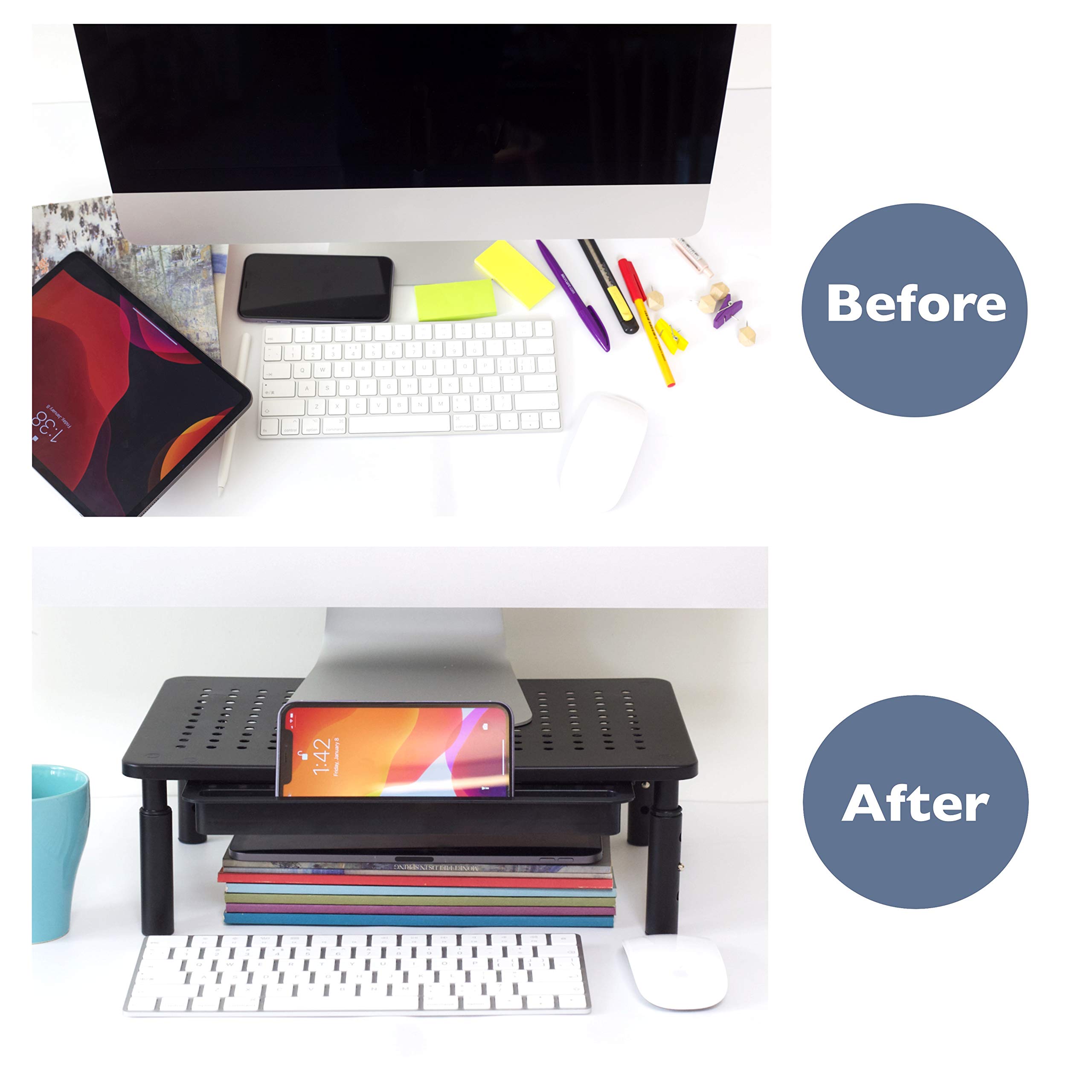 Laptop Monitor Stand Riser 3 Height Adjustable with Drawer Organizer