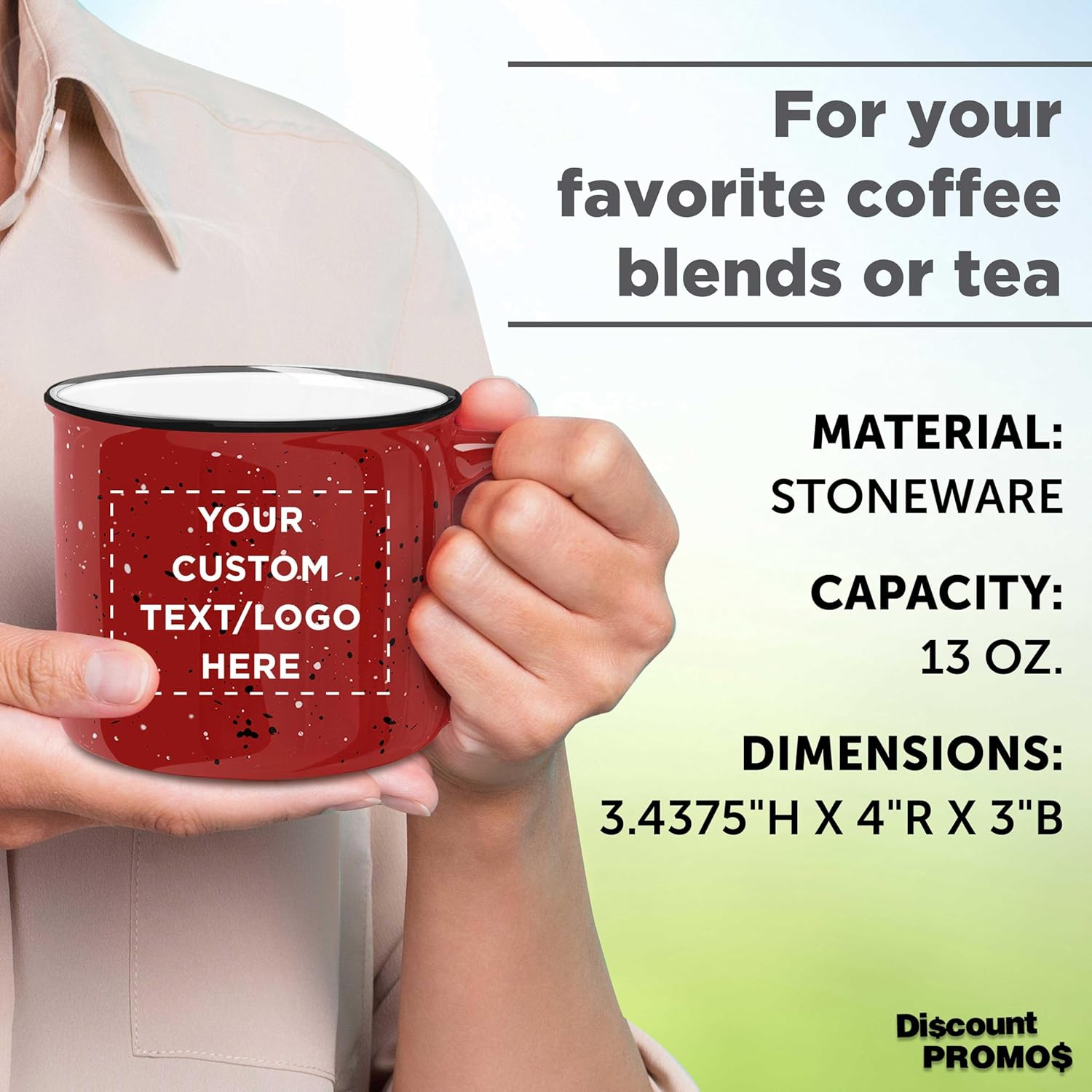 DISCOUNT PROMOS Custom Ceramic Campfire Coffee Mugs 13 oz. Set of 10/50/100, Personalized Bulk Pack - Perfect for Tea, Espresso, Cappuccino, Hot Cocoa - Red