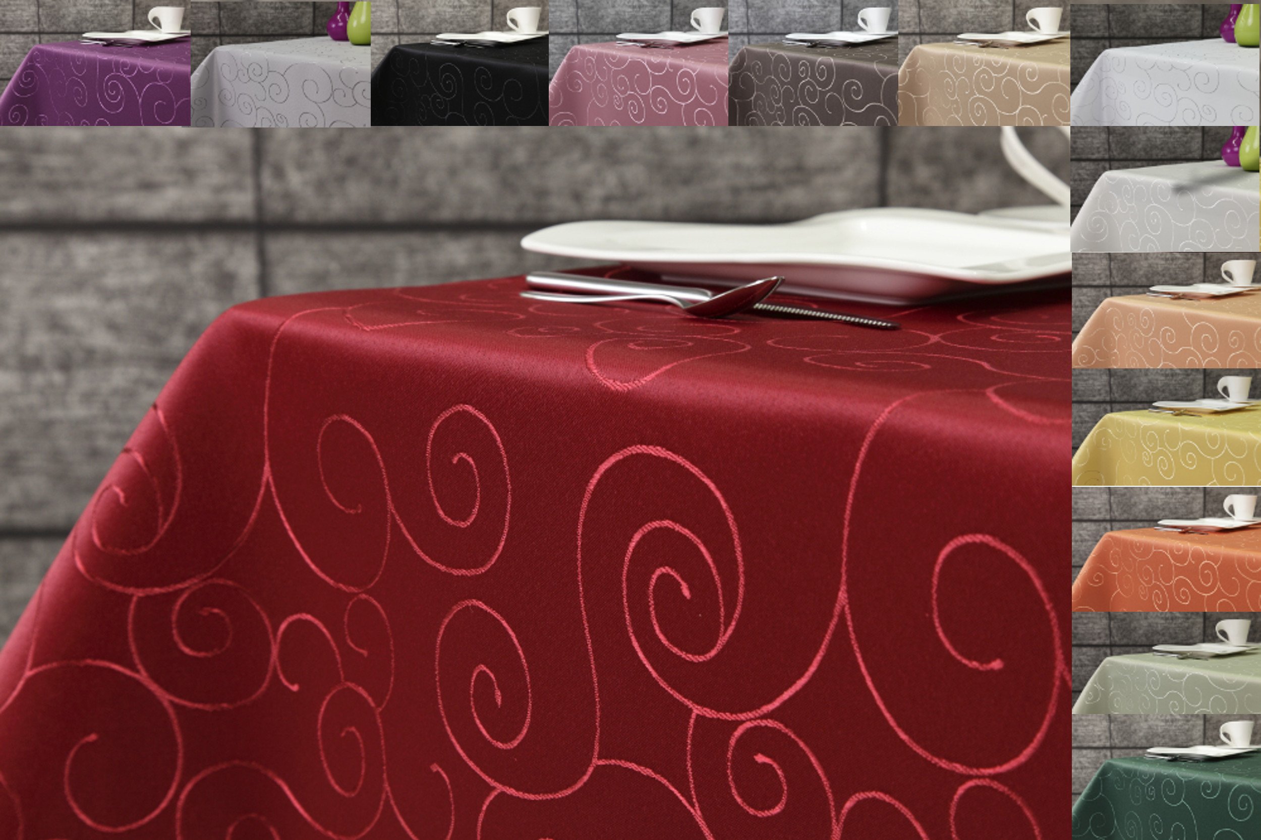 First-Tex Ornament Damask Tablecloth agular 160x220 red* (63 x 87 inch), Wine Red, 220 x 160 inch (angular) - Image 2
