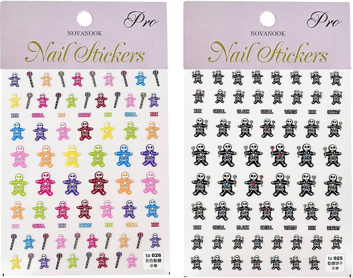 2 Pcs Halloween Nail Stickers, Skull Nail Stickers
