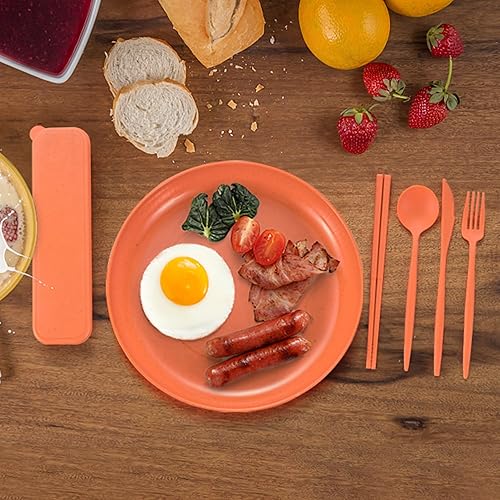 Miniatura 7 de Juego de vajilla de paja de trigo de 36 piezas, juego de platos y tazones reutilizables, tazas irrompibles, cuchillos, tenedores, cucharas y