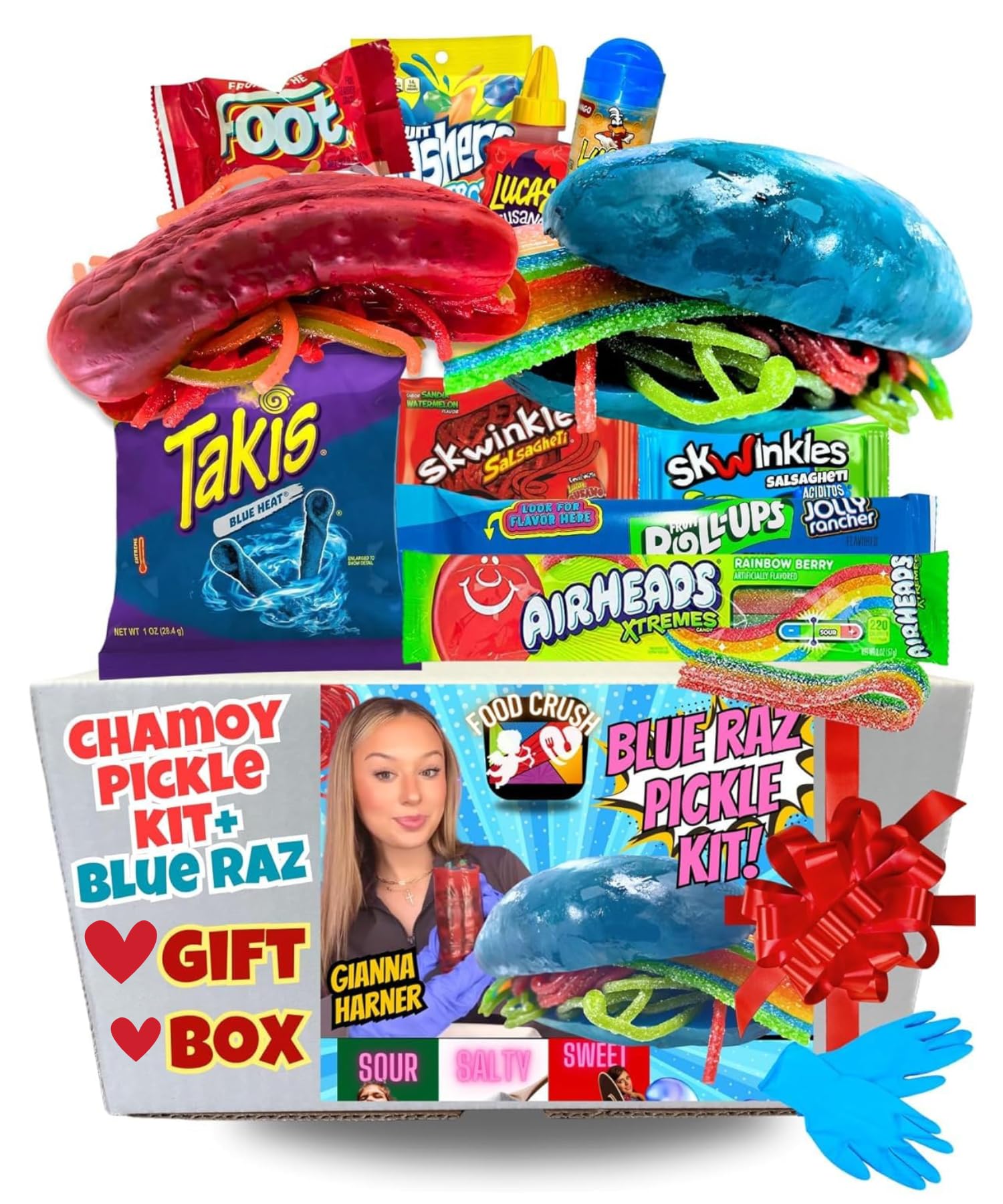 Chamoy Pickle Kit For 2 + Blue Raspberry Pickle Kit-(22 Pieces) Tiktok Candy Gift w Fruit Roll ups, skwinkles & other Mexican candy. Christmas gifts for kids, teen girl, boy