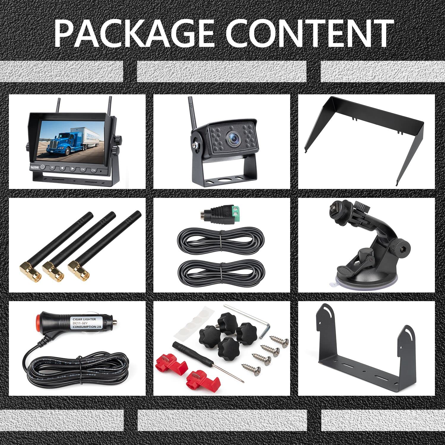 Kabellos Rückfahrkamera Set HD 1080P 7'' Monitor IP69 wasserdichte Backup Kamera 150° Weitwinkel Nachtsicht für Van PKW LKW Wohnwagen