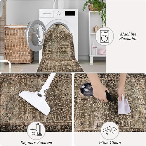 Miniatura 6 de U'Artlines Alfombra bohemia para pasillo, alfombra vintage de 2 x 6 pies, alfombra de pasillo para lavandería, alfombra antideslizante y lavable