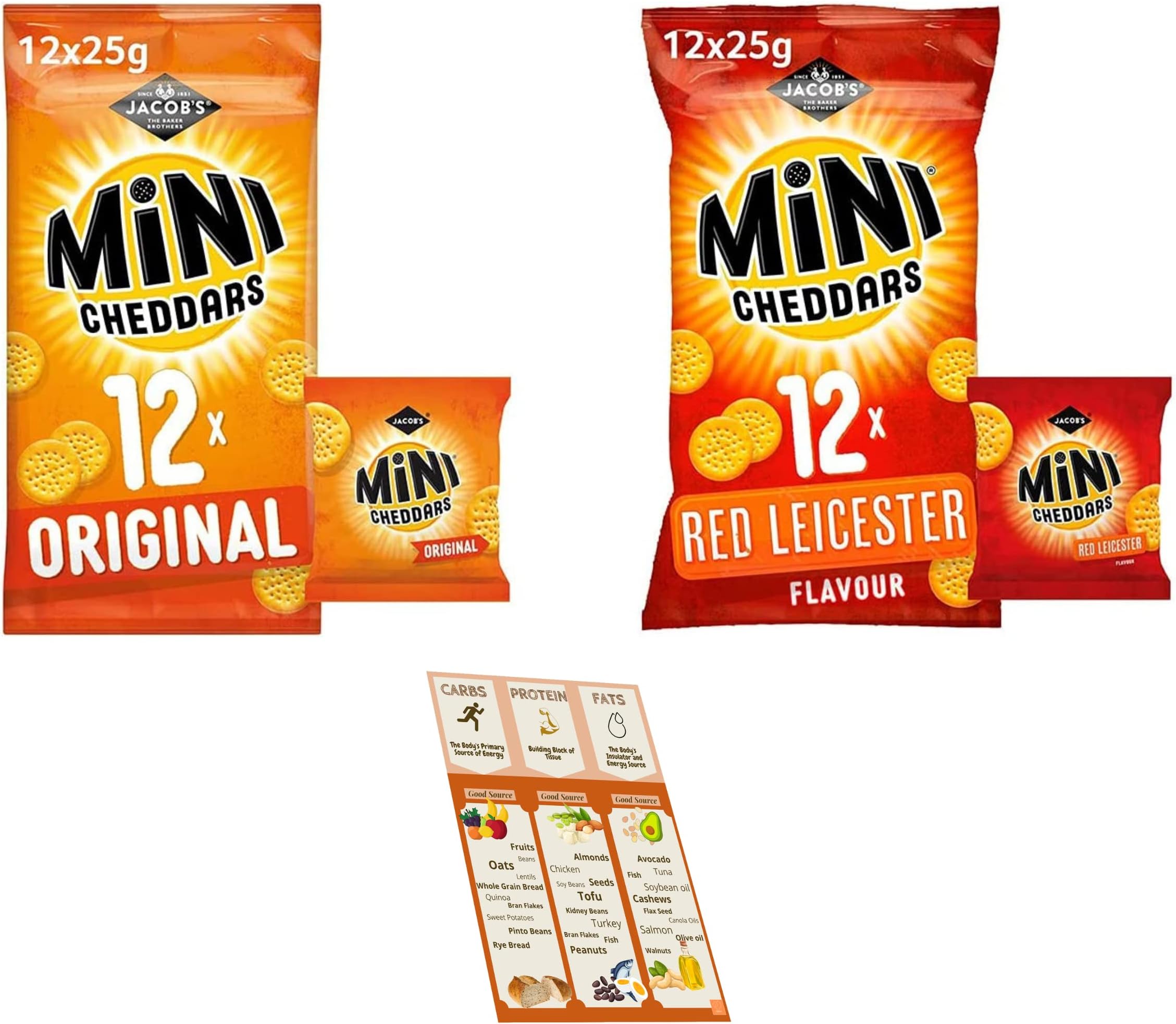 Jacob’s Mini Cheddars ORIGINAL and RED LEICESTER Pack of 2 (total 24x25gr)