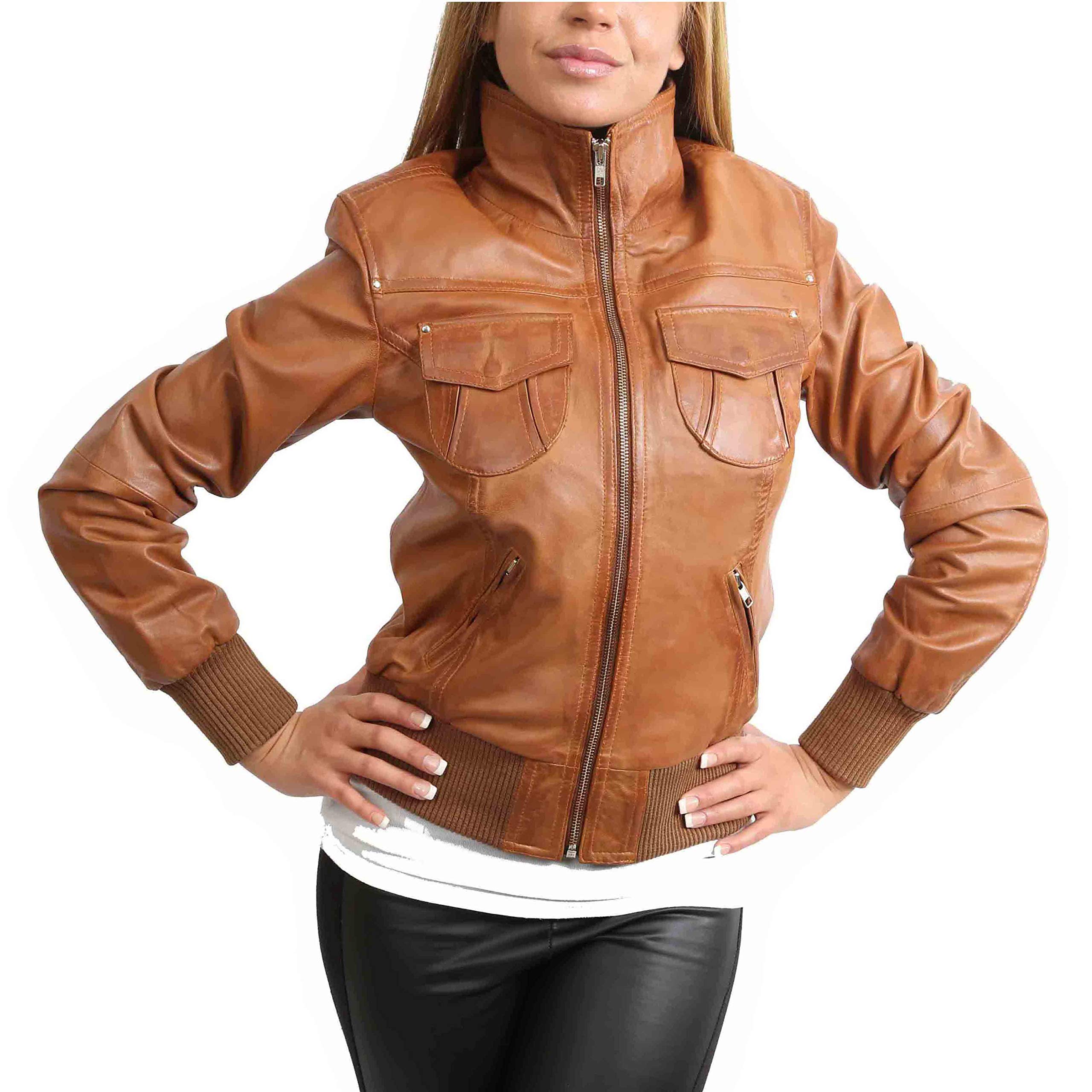 A1 FASHION GOODS Ladies Real Leather Bomber Jacket Trendy Fitted Blouson Coat Tessa (UK, Numeric, 20, Regular, Regular, Tan)