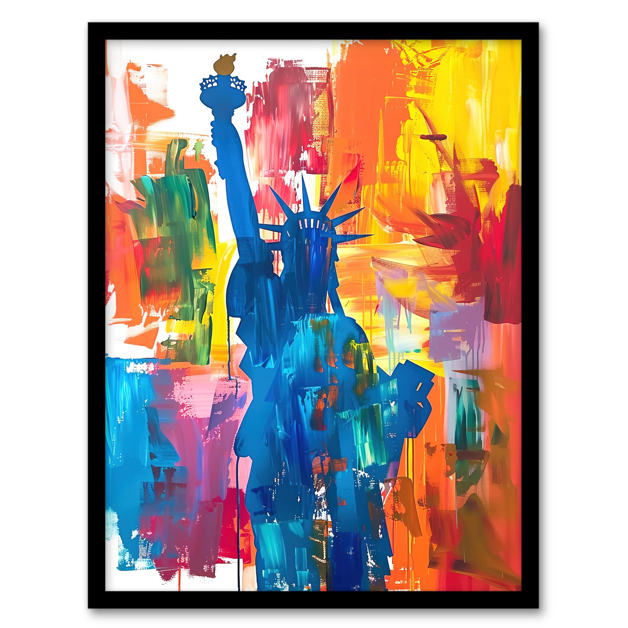 Statue of Liberty NYC Colourful Bright Acrylic Framed Art Print - Artery8 - A4