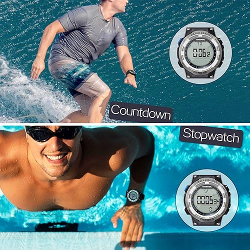 Miniatura 3 de Reloj deportivo digital para hombre, 10 ATM, 330 pies, impermeable, con luz de fondo, despertador, cronómetro, calendario, pantalla de doble hora,