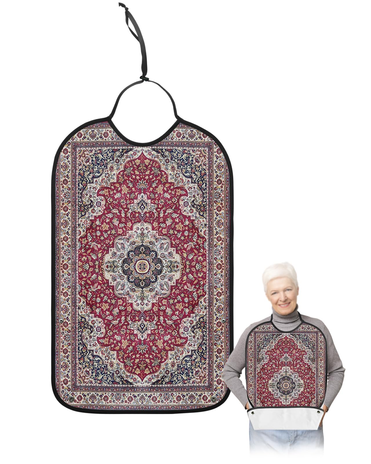 Abstract Adult Bib for Eating with Crumb Catcher,Washable & Waterproof Terry Cloth Adjustable Elderly Women Men Adult Bibs Funny Apron Clothing Protector Shabby Chic Luxurious Classic Bohemia