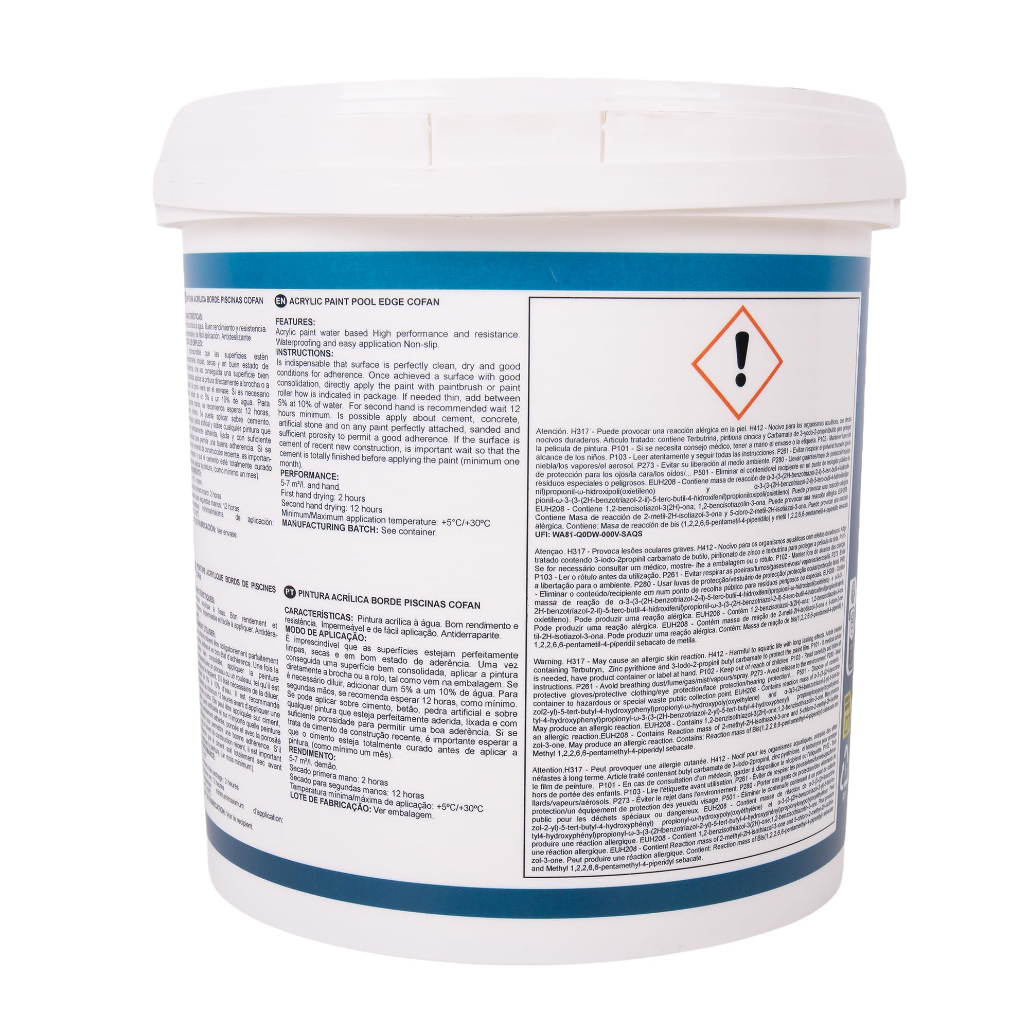 Cofan Pintura Antideslizante Acrílica para Bordes de Piscina Blanco Mate 4 L