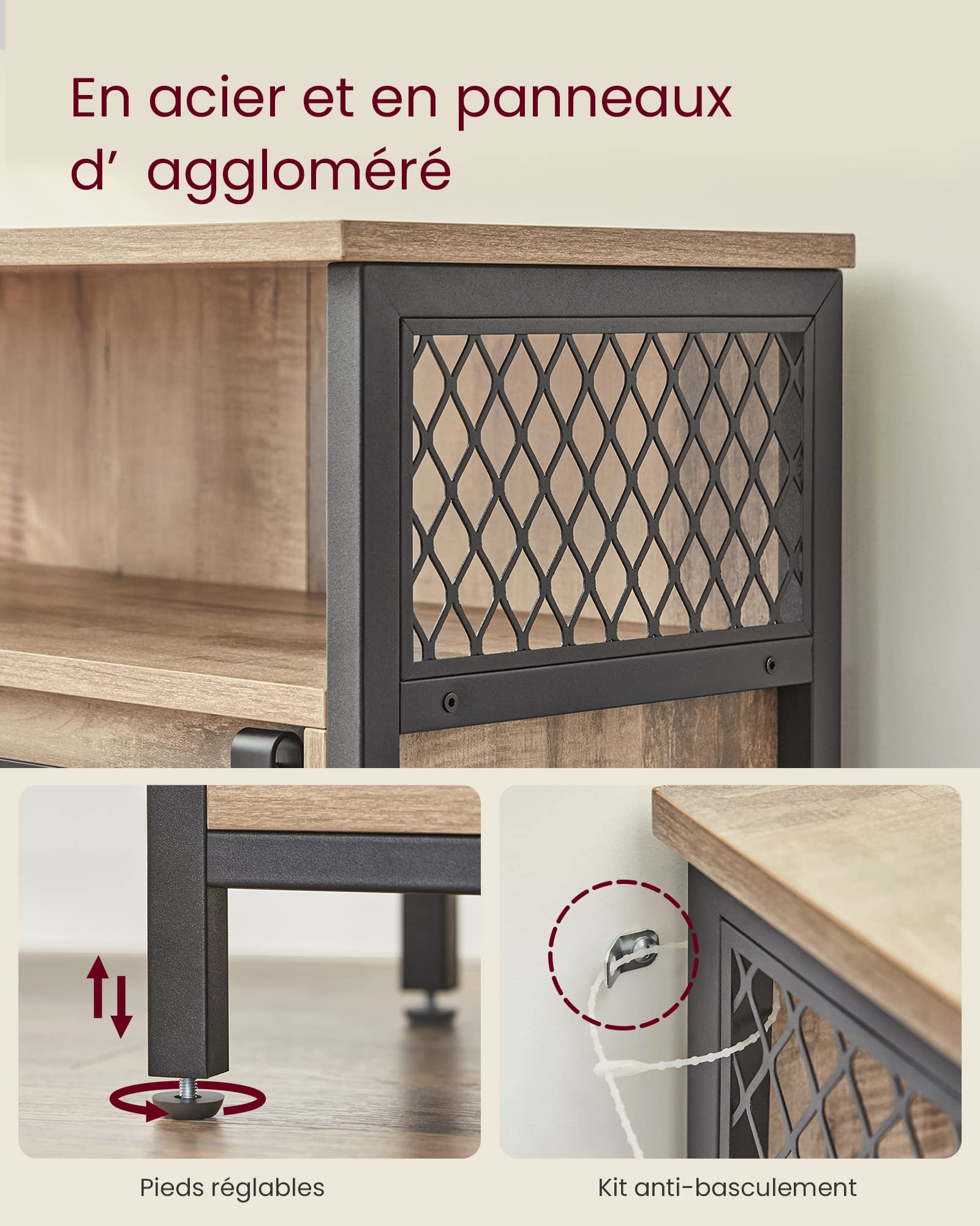 VASAGLE Meuble de Rangement, Buffet Cuisine, Commode, avec Porte Coulissante, 30 x 70 x 80 cm, Étagères Réglables, pour Salon, Marron Camel et Noir d'encre LSC089B50V1