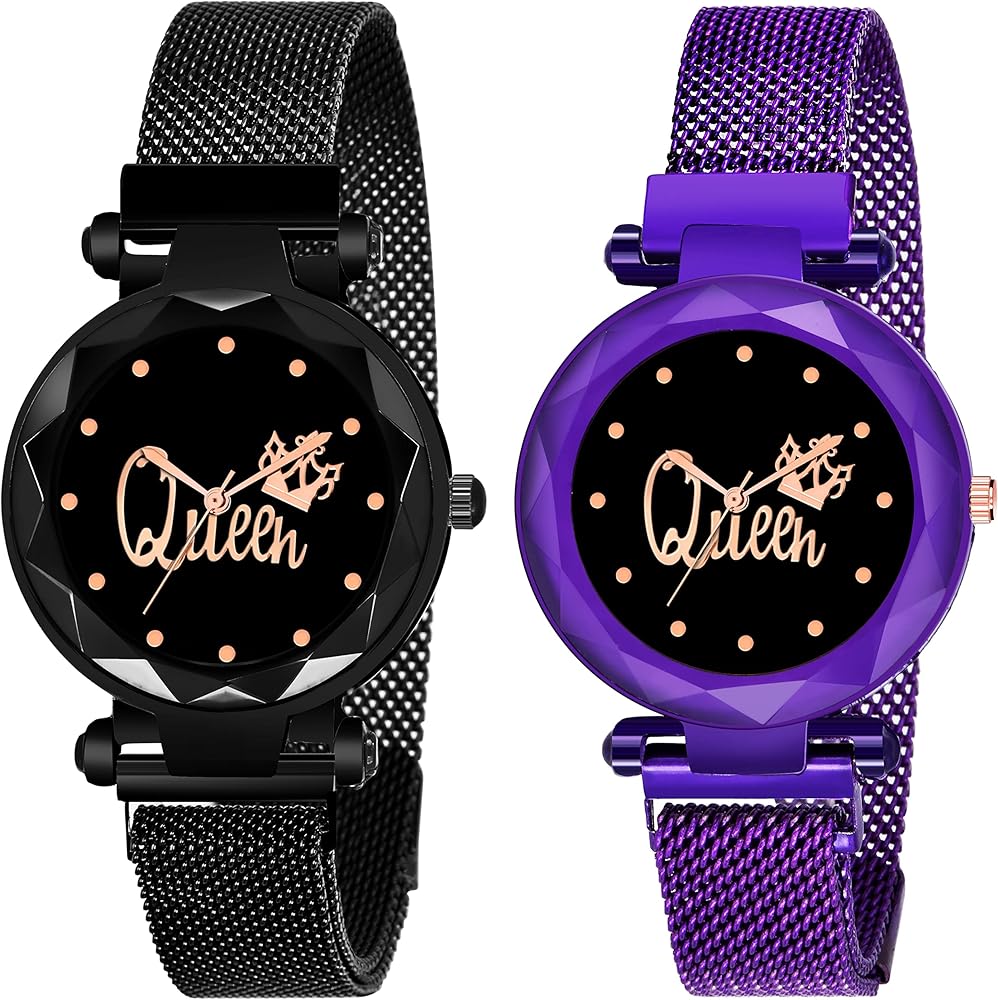 CERO Queen Dial Magnetic Belt Combo Women's Analog Watches (Multicolor) - Pack of 2