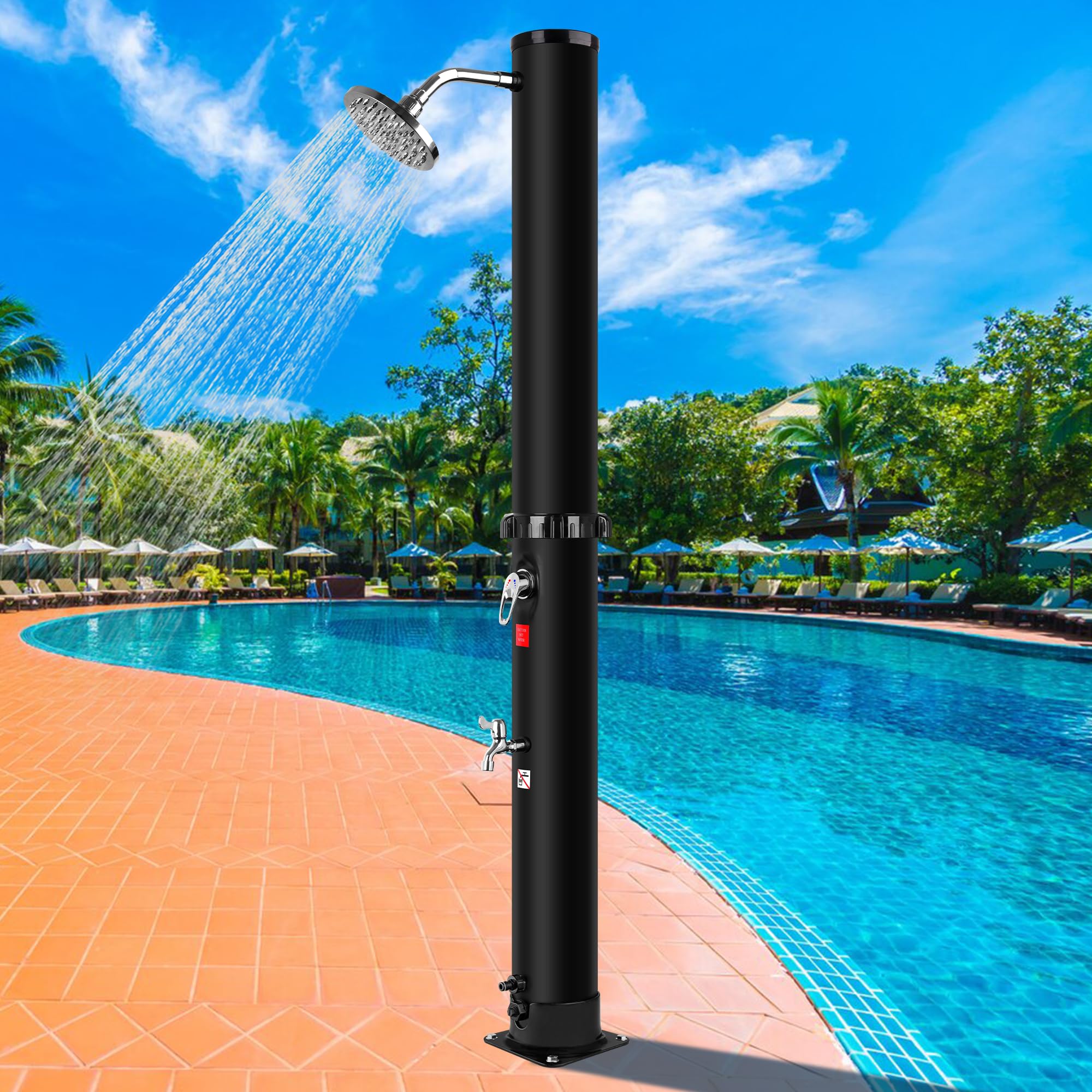 Douche Solaire 35L – Eau Chaude Jusqu'à 60°C, Pommeau Pluie Orientable, Robinet Lave-Pieds, Housse Anti-Poussière – Sans Électricité, Idéal pour Toute la Famille & Animaux pour Jardin, Plage, Camping
